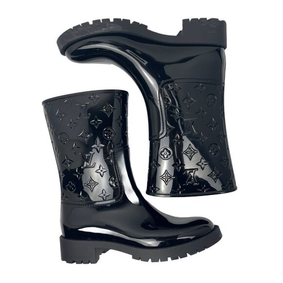 Louis Vuitton Black Mid-Calf Rain Boots Monogram Pattern Women’s Size 39 - Picture 5 of 16